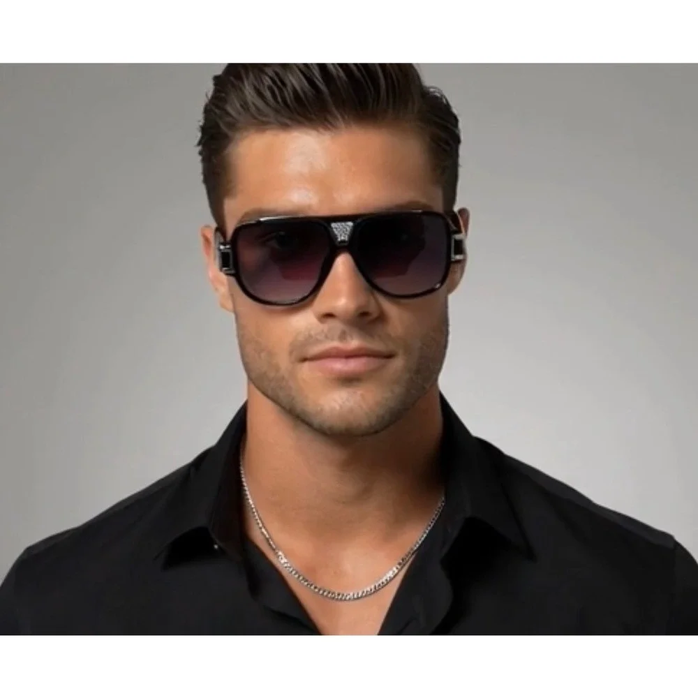 Mens Sunglasses bold modern classic silhouette Gold bar striking silver-tone New